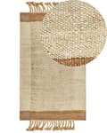 Miniatyrbillede 1 af 7: Tæppe Beige Jute 80 x 150 cm Rektangulært med Kvaster Geometrisk Mønster Håndvævet Boho Stil Soveværelse Stue