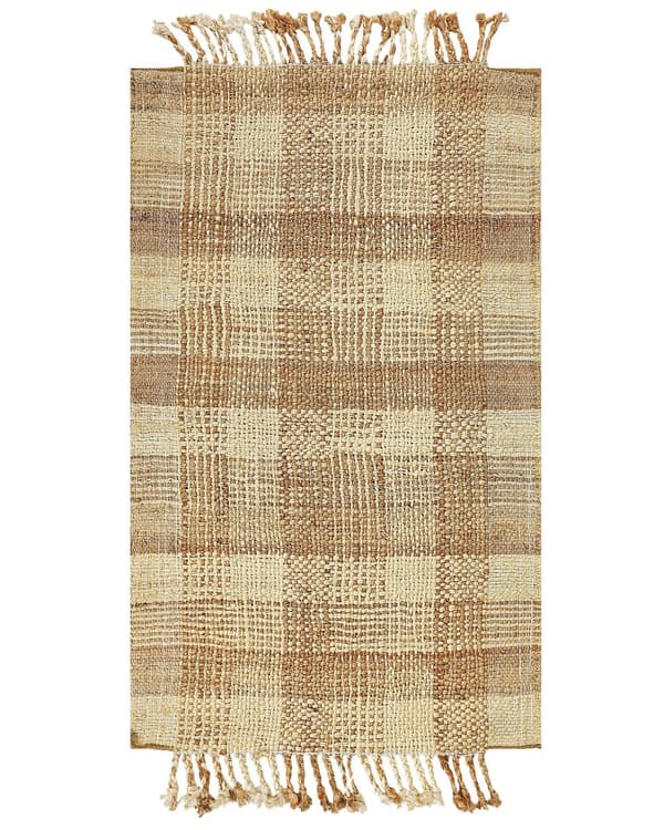 Tæppe Beige Jute 80 x 150 cm Rektangulært med kvaster Geometrisk mønster Håndvævet Boho Style Soveværelse Stue