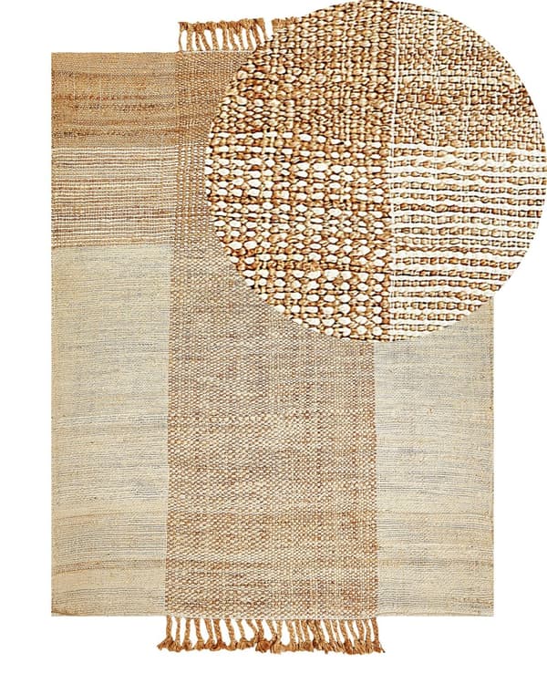 Tæppe Beige Jute 140 x 200 cm Rektangulært med Kvaster Geometrisk Mønster Håndvævet Boho Style Soveværelse Stue