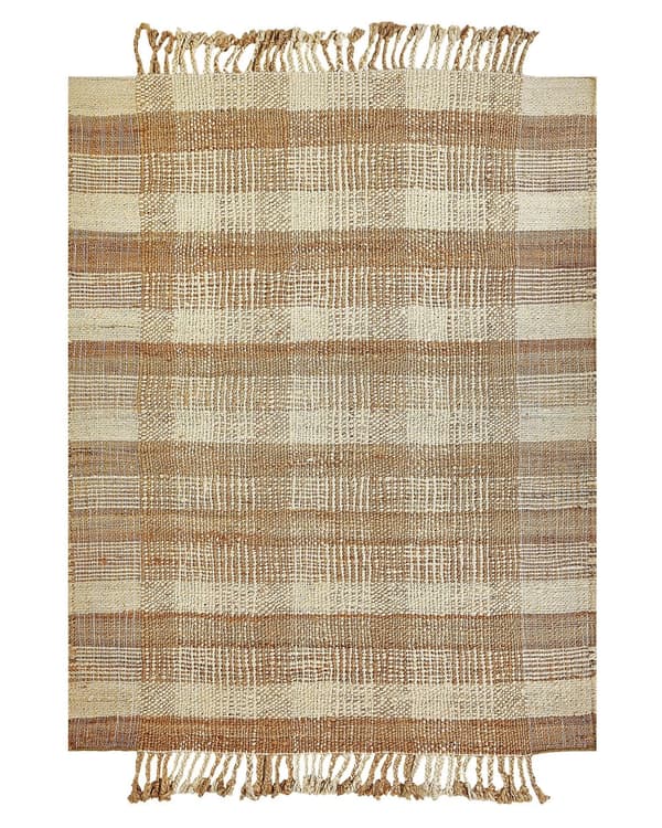 Tæppe Beige Jute 140 x 200 cm Rektangulært med kvaster Geometrisk mønster Håndvævet Boho Style Soveværelse Stue