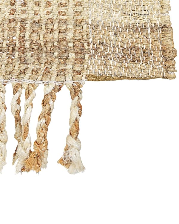 Tæppe Beige Jute 140 x 200 cm Rektangulært med kvaster Geometrisk mønster Håndvævet Boho Style Soveværelse Stue