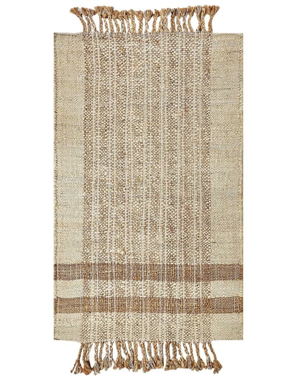 Tæppe Beige Jute 80 x 150 cm Rektangulært med kvaster Geometrisk mønster Håndvævet Boho Style Soveværelse Stue
