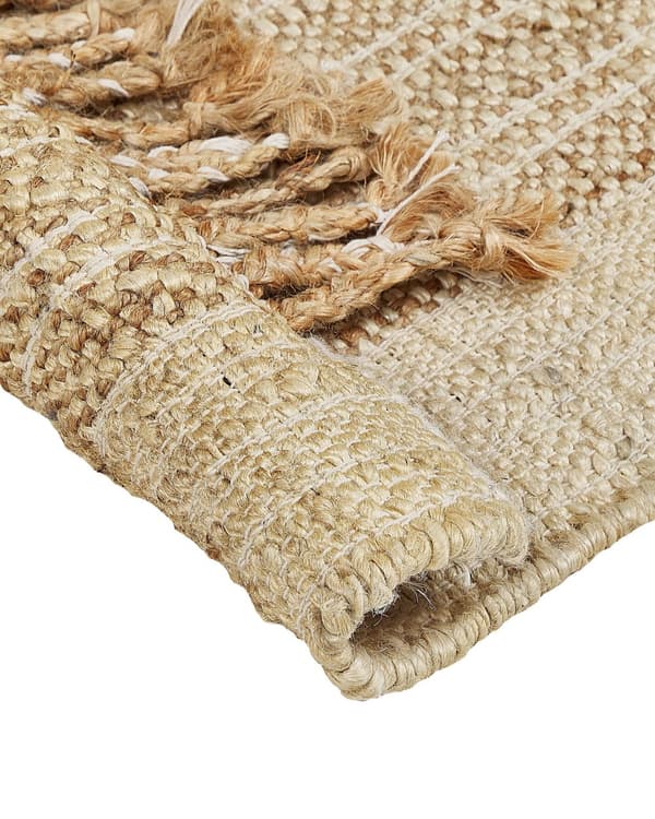 Tæppe Beige Jute 80 x 150 cm Rektangulært med kvaster Geometrisk mønster Håndvævet Boho Style Soveværelse Stue