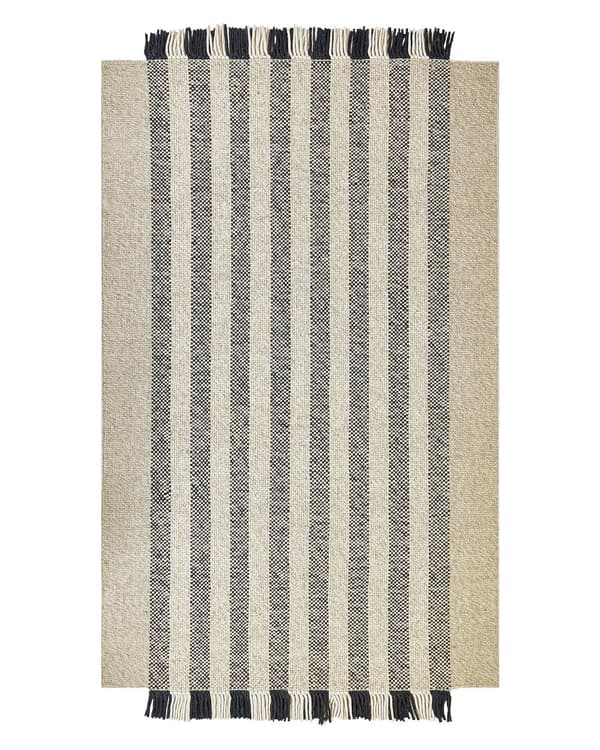 Gulvteppe Hvit Svart Ull 140 x 200 cm Rektangulært Håndvevd med dusker Moderne Ullteppe Teppe