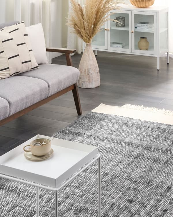Gulvteppe Hvit Svart Ull 140 x 200 cm Rektangulært Håndvevd med dusker Moderne Ullteppe Teppe