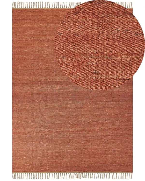 Teppe Rød Jute 160 x 230 cm Frynser Håndvevd Boho Dekorativt Tekstil Gang Soverom