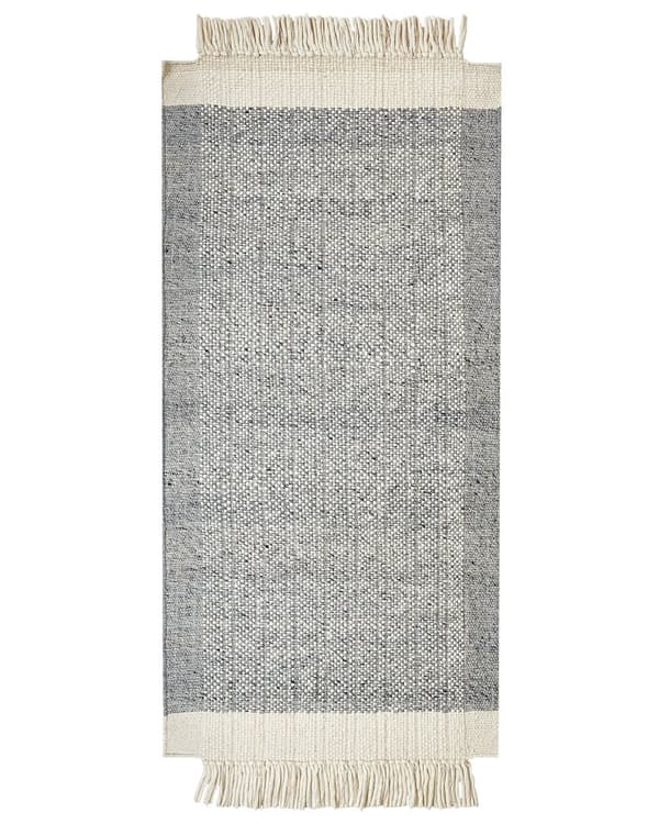 Teppe Grå Off White Ull 80 x 150 cm Frynser Håndvevd Moderne design Dekorativt Tekstil Gang Soverom Stue