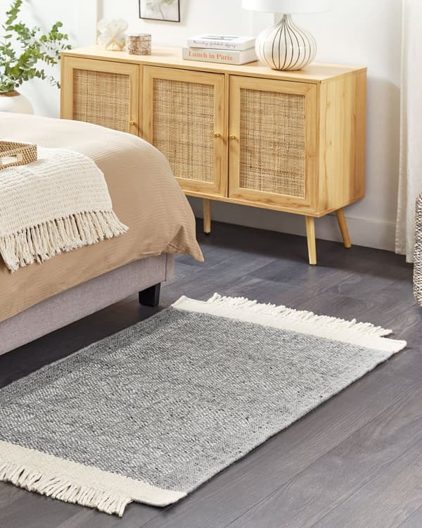 Teppe Grå Off White Ull 80 x 150 cm Frynser Håndvevd Moderne design Dekorativt Tekstil Gang Soverom Stue