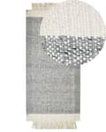 Miniatyrbilde 1 av 7: Teppe Grå Off White Ull 80 x 150 cm Frynser Håndvevd Moderne design Dekorativt Tekstil Gang Soverom Stue