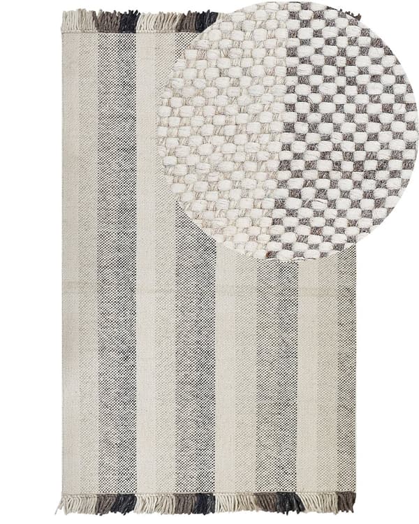 Teppe Off White Ull 160 x 230 cm Frynser Håndvevd Moderne design Dekorativt Tekstil Gang Soverom Stue