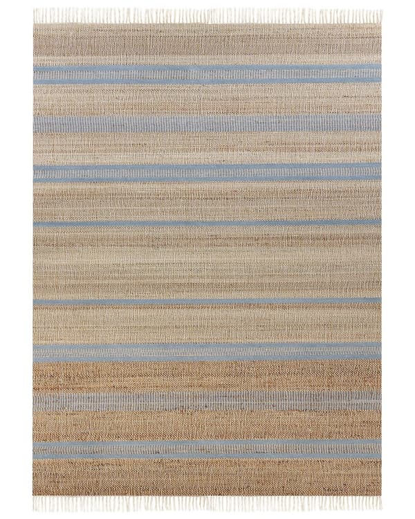 Teppe Jute Beige Lyseblå 160 x 230 cm Dusker Stripete mønster Håndvevd Løper Boho Gang Stue Soverom