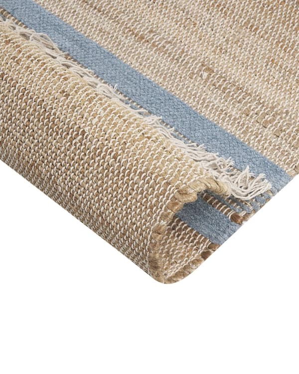Teppe Jute Beige Lyseblå 160 x 230 cm Dusker Stripete mønster Håndvevd Løper Boho Gang Stue Soverom