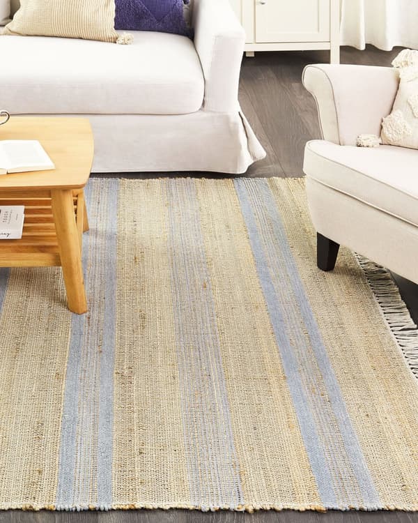 Teppe Jute Beige Lyseblå 160 x 230 cm Dusker Stripete mønster Håndvevd Løper Boho Gang Stue Soverom
