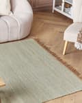 Miniatyrbilde 2 av 7: Teppe Grønn Jute 160 x 230 cm Frynser Håndvevd Boho Dekorativt Tekstil Gang Soverom