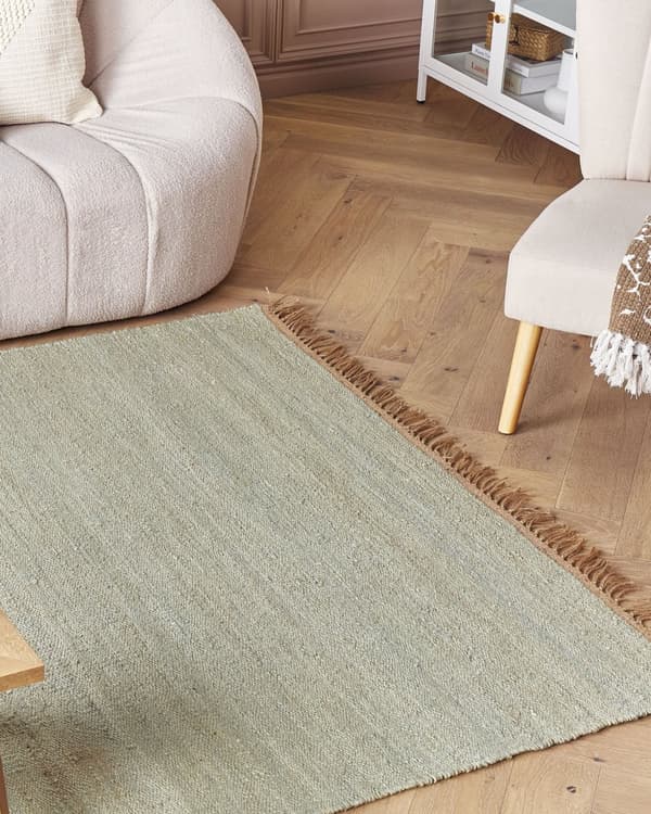 Teppe Grønn Jute 160 x 230 cm Frynser Håndvevd Boho Dekorativt Tekstil Gang Soverom