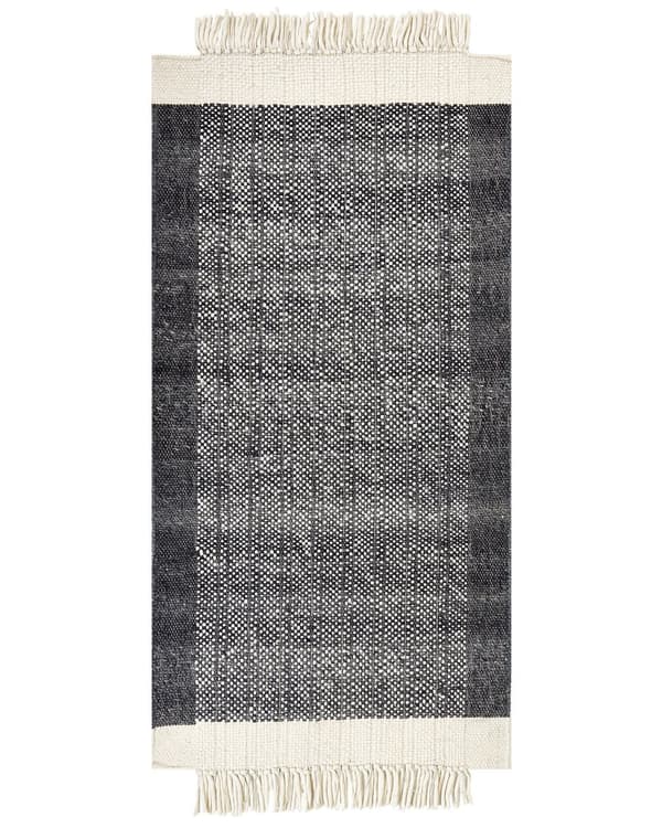 Gulvteppe Hvit Svart Ull 80 x 150 cm Rektangulært Håndvevd med dusker Moderne Ullteppe Teppe
