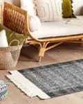 Miniatyrbilde 2 av 7: Gulvteppe Hvit Svart Ull 80 x 150 cm Rektangulært Håndvevd med dusker Moderne Ullteppe Teppe