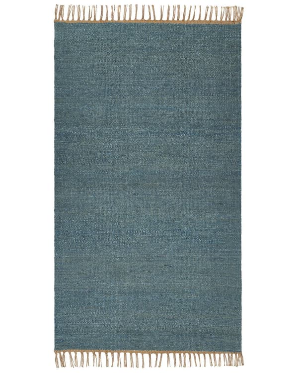 Teppe Blå Jute 80 x 150 cm Frynser Håndvevd Boho Dekorativt Tekstil Gang Soverom