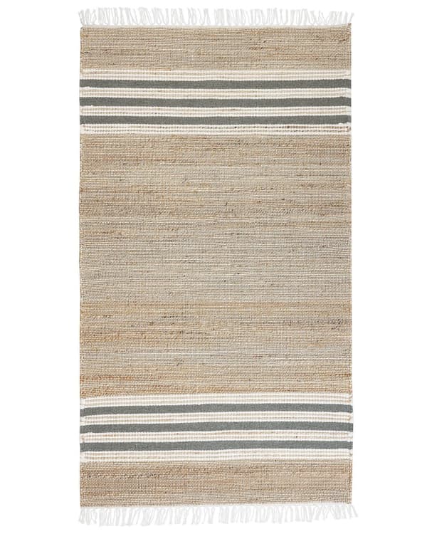 Matta Beige och Grå Jute 80 x 150 cm Rektangulär Dhurrie med Tofsar Randigt Mönster Handvävd Boho-stil Hall