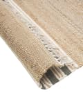 Miniatyrbild 6 av 7: Matta Beige och Grå Jute 80 x 150 cm Rektangulär Dhurrie med Tofsar Randigt Mönster Handvävd Boho-stil Hall