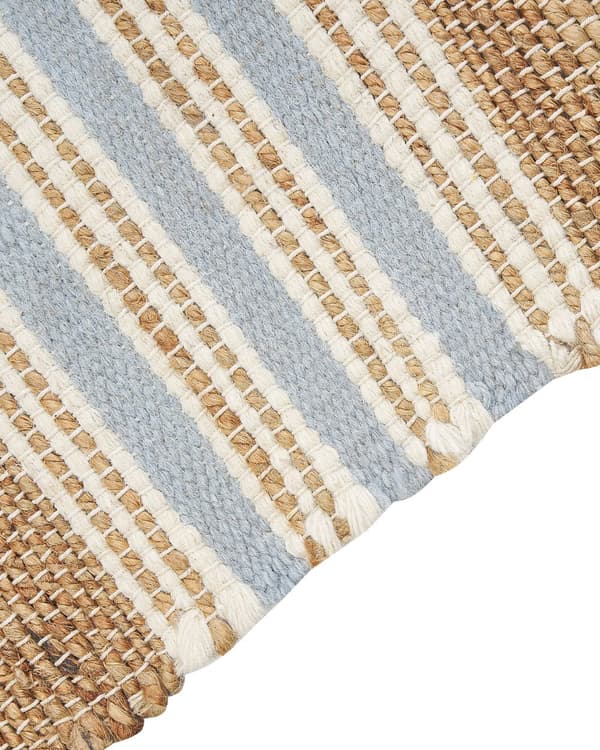 Matta Beige och Ljusblå Jute 160 x 230 cm Rektangulär Dhurrie med Tofsar Randigt Mönster Handvävd Boho-stil Hall