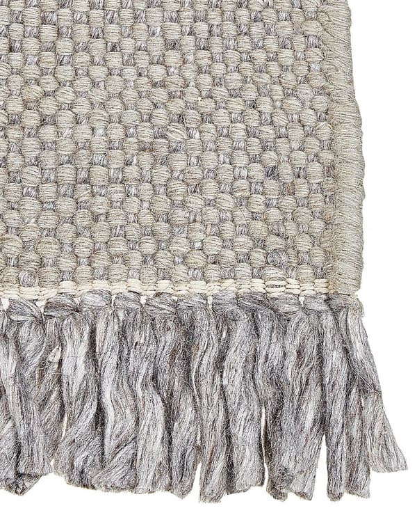 Gulvtæppe Grå Uld Bomuld 160 x 230 cm Løs Fladvævet Uldtæppe med Frynser Design Blød Bomuldstæppe til under Sofabord Tæppe til Soveværelse