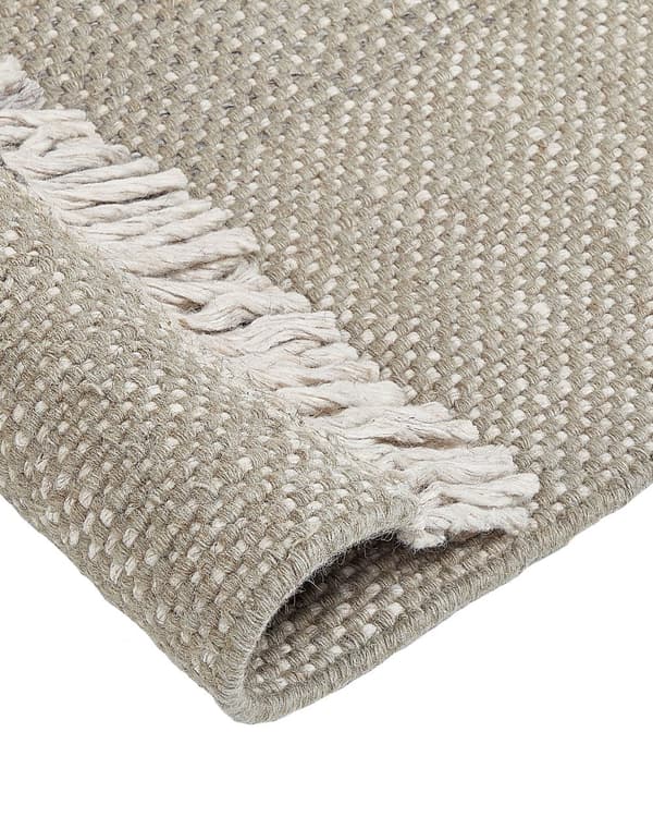 Gulvtæppe Grå Uld Bomuld 160 x 230 cm Løs Fladvævet Uldtæppe med Frynser Design Blød Bomuldstæppe til under Sofabord Tæppe til Soveværelse