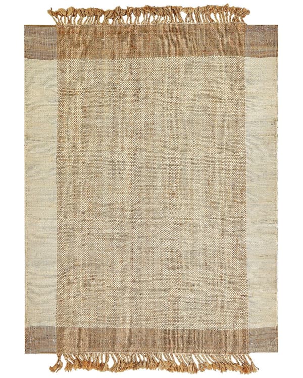 Matto beige juutti 160 x 230 cm neliskulmainen käsinkudottu hapsuilla boho-tyyli