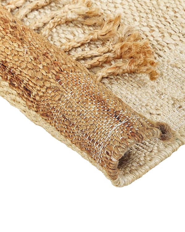 Matto beige juutti 160 x 230 cm neliskulmainen käsinkudottu hapsuilla boho-tyyli