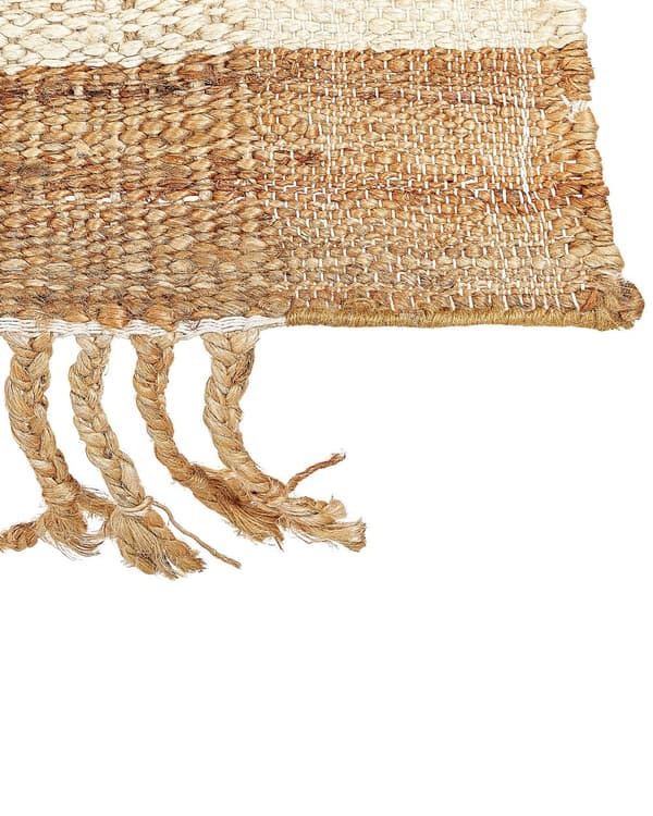 Matto beige juutti 160 x 230 cm neliskulmainen käsinkudottu hapsuilla boho-tyyli