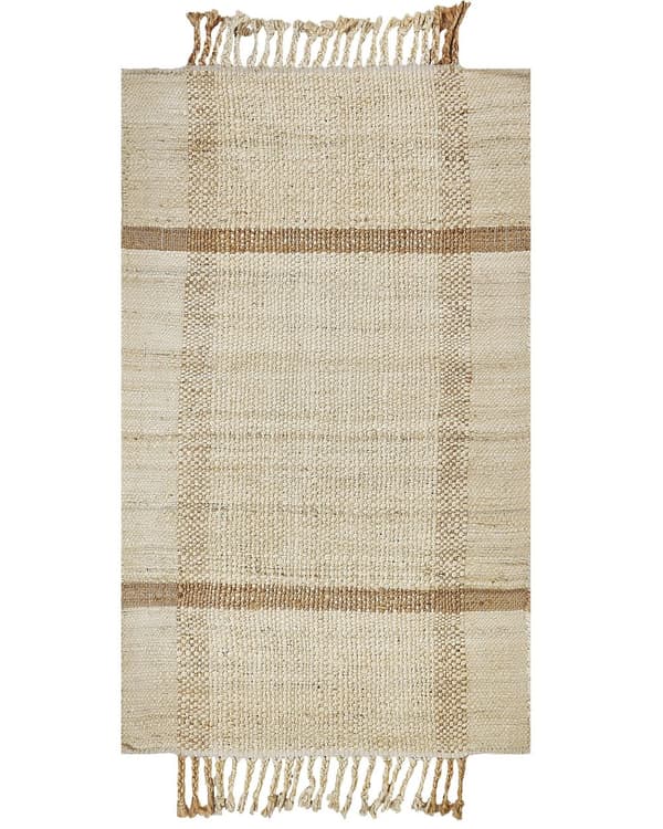 Matto beige juutti 80 x 150 cm neliskulmainen käsintehty hapsuilla boho-tyyli
