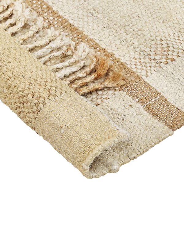 Matto beige juutti 80 x 150 cm neliskulmainen käsintehty hapsuilla boho-tyyli