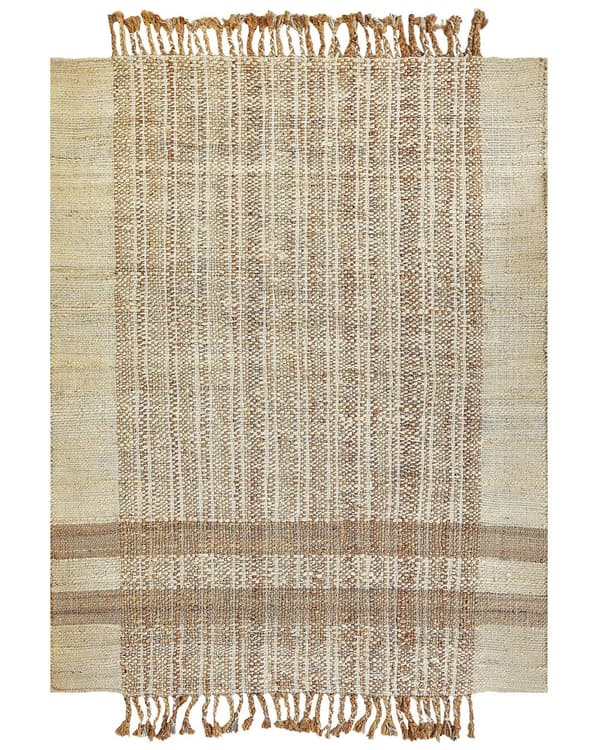 Matto beige juutti 160 x 230 cm neliskulmainen hapsuilla käsintehty boho-tyyli