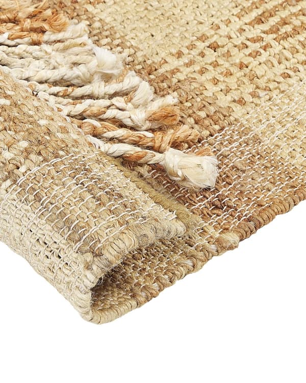 Matto beige juutti 80 x 150 cm neliskulmainen käsinkudottu hapsuilla boho-tyyli