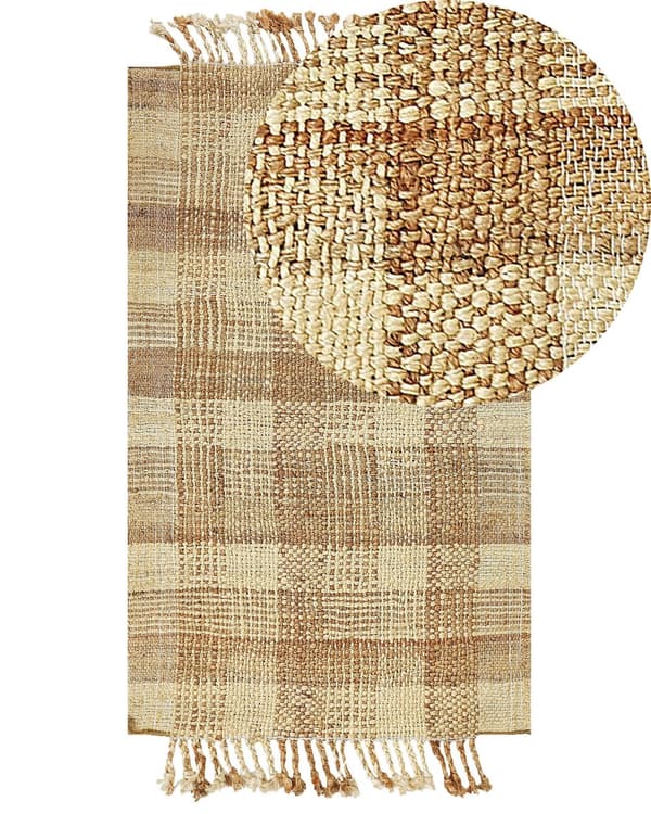 Matto beige juutti 80 x 150 cm neliskulmainen käsinkudottu hapsuilla boho-tyyli