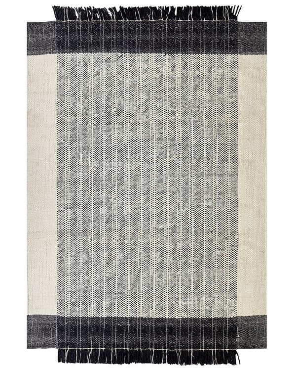 Gulvteppe Svart Hvit Ull 160 x 230 cm Ullteppe Håndvevd Teppe med dusker