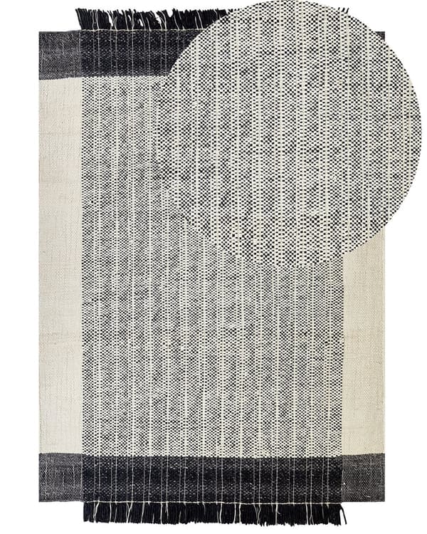 Gulvteppe Svart Hvit Ull 160 x 230 cm Ullteppe Håndvevd Teppe med dusker