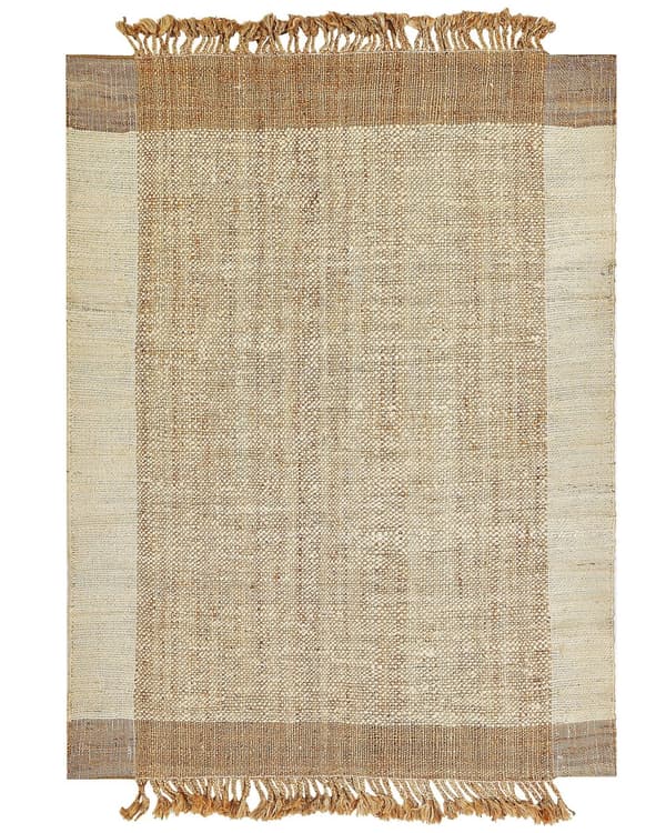 Gulvteppe Beige Jute 200 x 300 cm Juteteppe Geometrisk mønster Håndvevd Boho Soverom Stue
