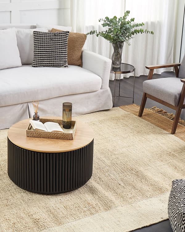 Gulvteppe Beige Jute 200 x 300 cm Juteteppe Geometrisk mønster Håndvevd Boho Soverom Stue
