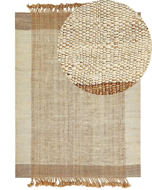 Gulvteppe Beige Jute 200 x 300 cm Juteteppe Geometrisk mønster Håndvevd Boho Soverom Stue