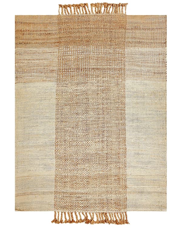 Gulvteppe Beige Jute 160 x 230 cm Juteteppe Geometrisk mønster Håndvevd Boho Soverom Stue