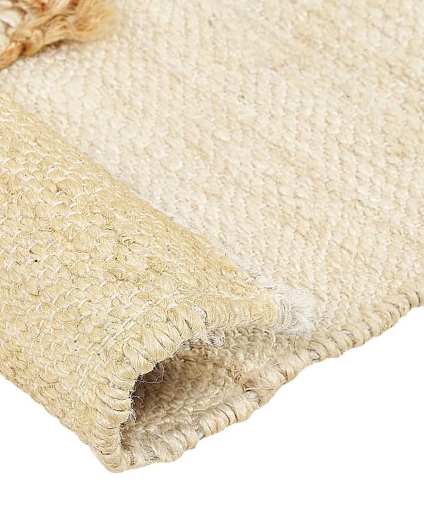 Gulvteppe Beige Jute 160 x 230 cm Juteteppe Geometrisk mønster Håndvevd Boho Soverom Stue