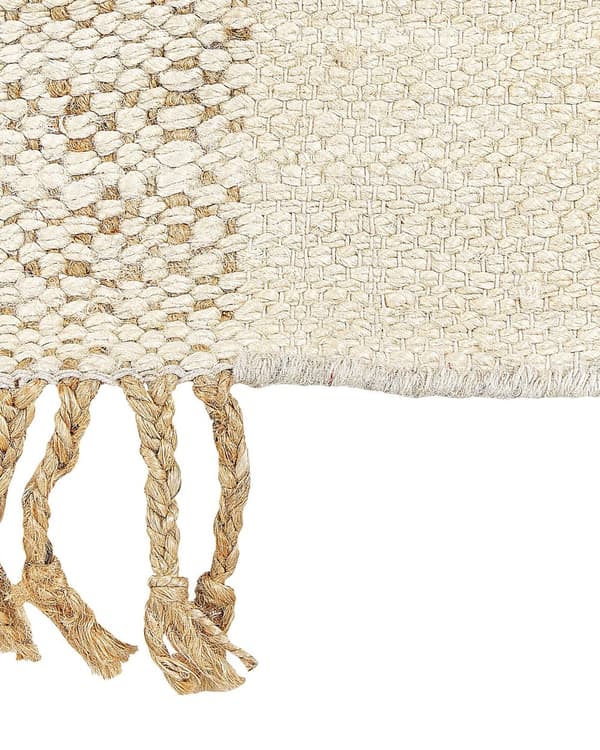 Gulvteppe Beige Jute 160 x 230 cm Juteteppe Geometrisk mønster Håndvevd Boho Soverom Stue