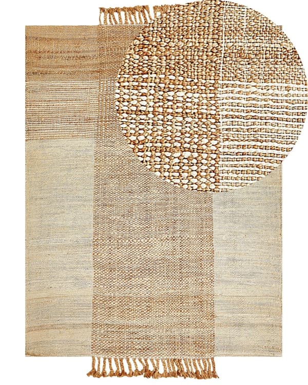Gulvteppe Beige Jute 160 x 230 cm Juteteppe Geometrisk mønster Håndvevd Boho Soverom Stue