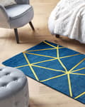 Miniatyrbilde 2 av 6: Teppe Blå Gull Viskose Bomull 80 x 150 cm Geometrisk mønster Håndvevd Moderne Glam