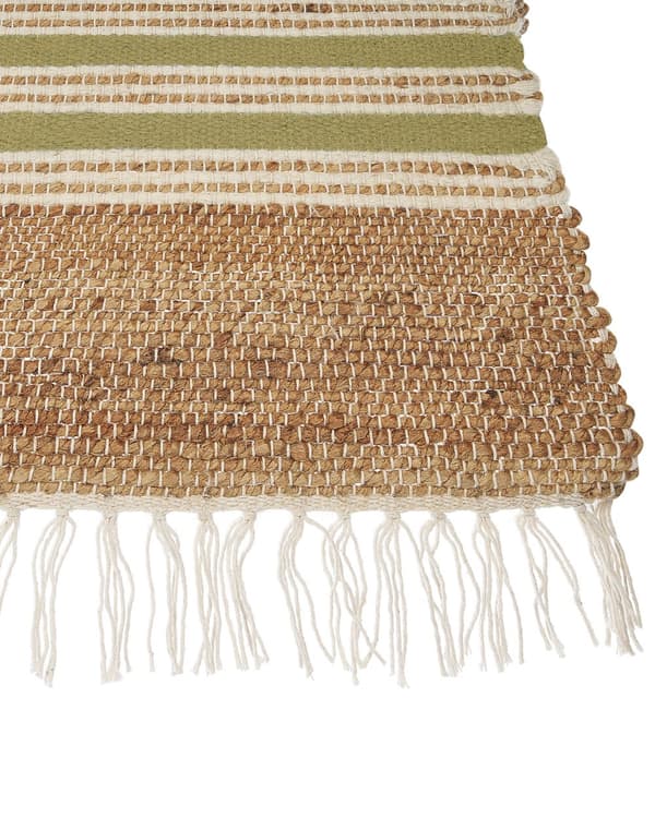 Gulvteppe Beige Grønn 160 x 230 cm Juteteppe Stripete mønster Håndvevd Boho