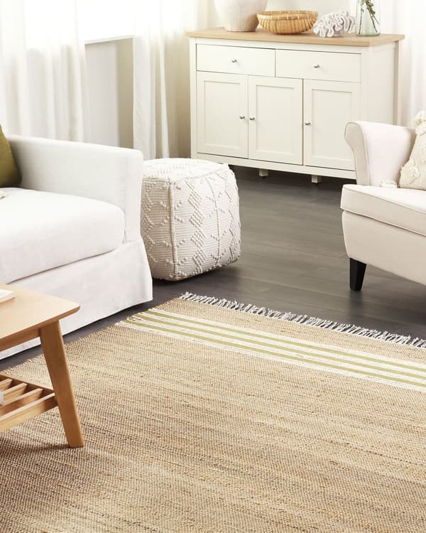 Gulvteppe Beige Grønn 160 x 230 cm Juteteppe Stripete mønster Håndvevd Boho