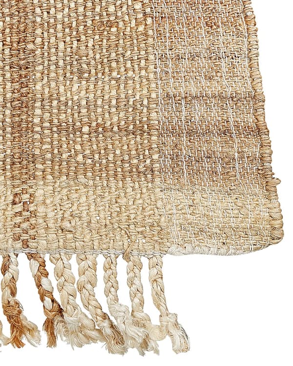 Teppe Beige Jute 200 x 300 cm Frynser Håndvevd Boho Dekorativt Tekstil Soverom Stue