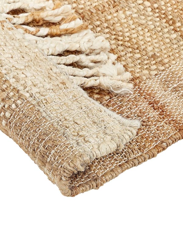 Teppe Beige Jute 200 x 300 cm Frynser Håndvevd Boho Dekorativt Tekstil Soverom Stue
