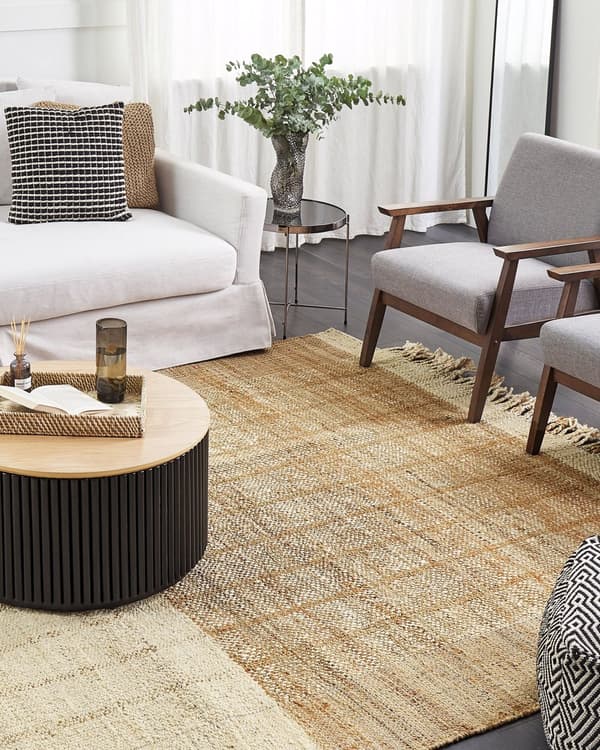 Teppe Beige Jute 200 x 300 cm Frynser Håndvevd Boho Dekorativt Tekstil Soverom Stue